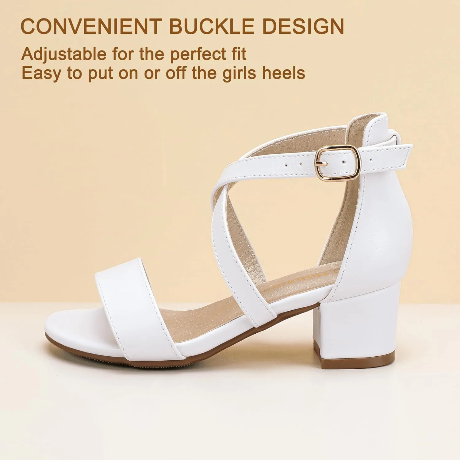 Hehainom Girls Heels Sandals Ankle Strap Dress Shoes Toddler Little Big Kid Flower Girl Wedding Party Pumps Shoes