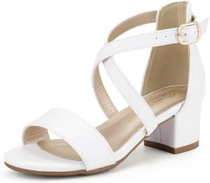 Hehainom Girls Heels Sandals Ankle Strap Dress Shoes Toddler Little Big Kid Flower Girl Wedding Party Pumps Shoes