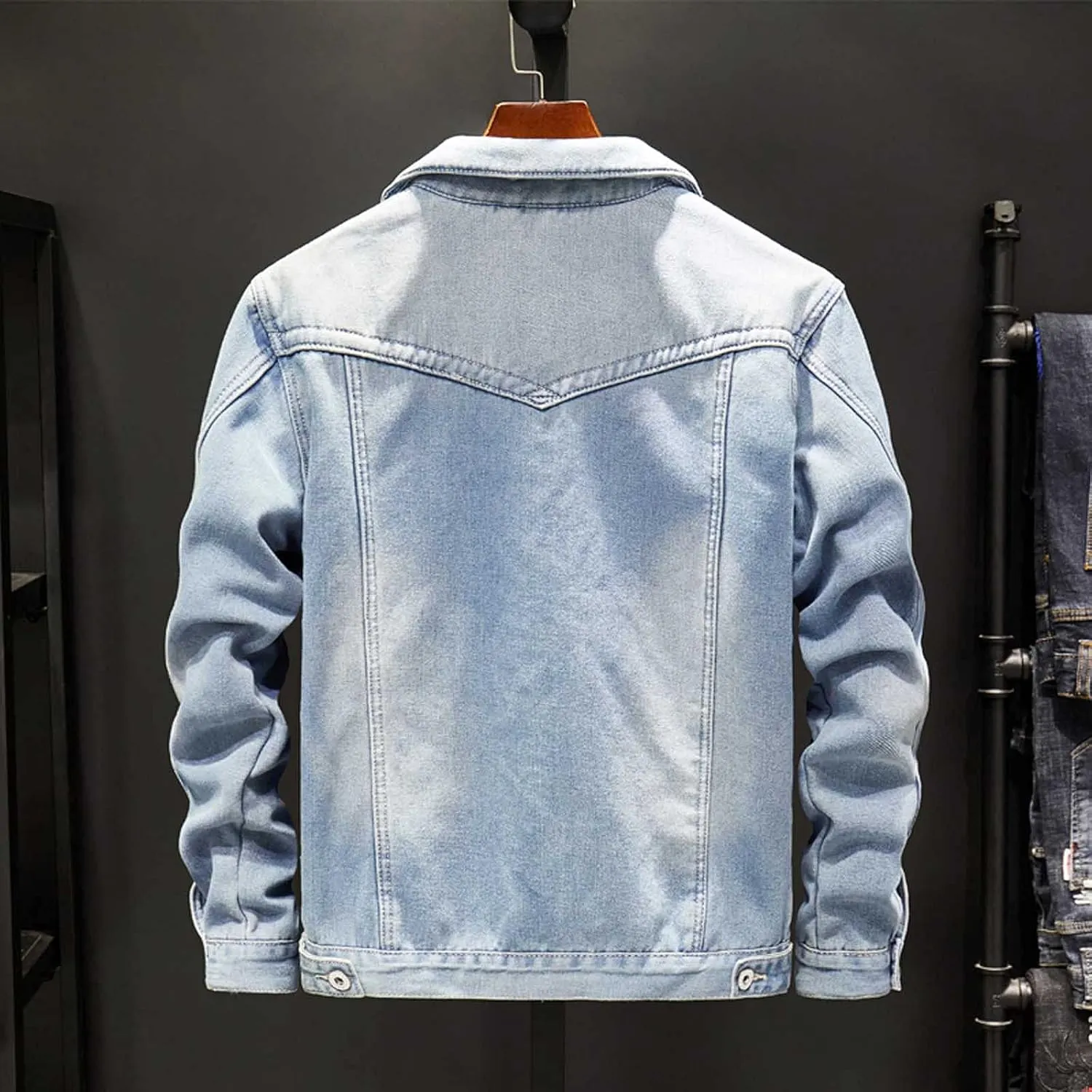 hlysgo Men's Denim Jacket Lapel Sherpa Fleece Lined Thicken Denim Jean Trucker Jacket Coats Slim Casual Jean Jacket Unisex