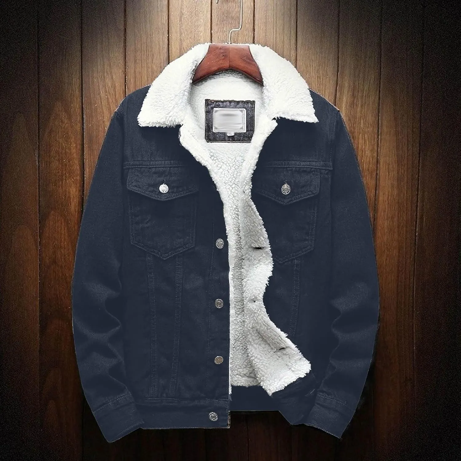 hlysgo Men's Jean Jacket Casual Lapel Sherpa Fleece Lined Thicken Denim Jean Trucker Jacket Coats Slim-Fit Outerwear