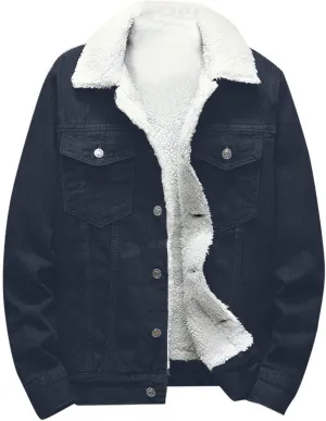 hlysgo Men's Jean Jacket Casual Lapel Sherpa Fleece Lined Thicken Denim Jean Trucker Jacket Coats Slim-Fit Outerwear