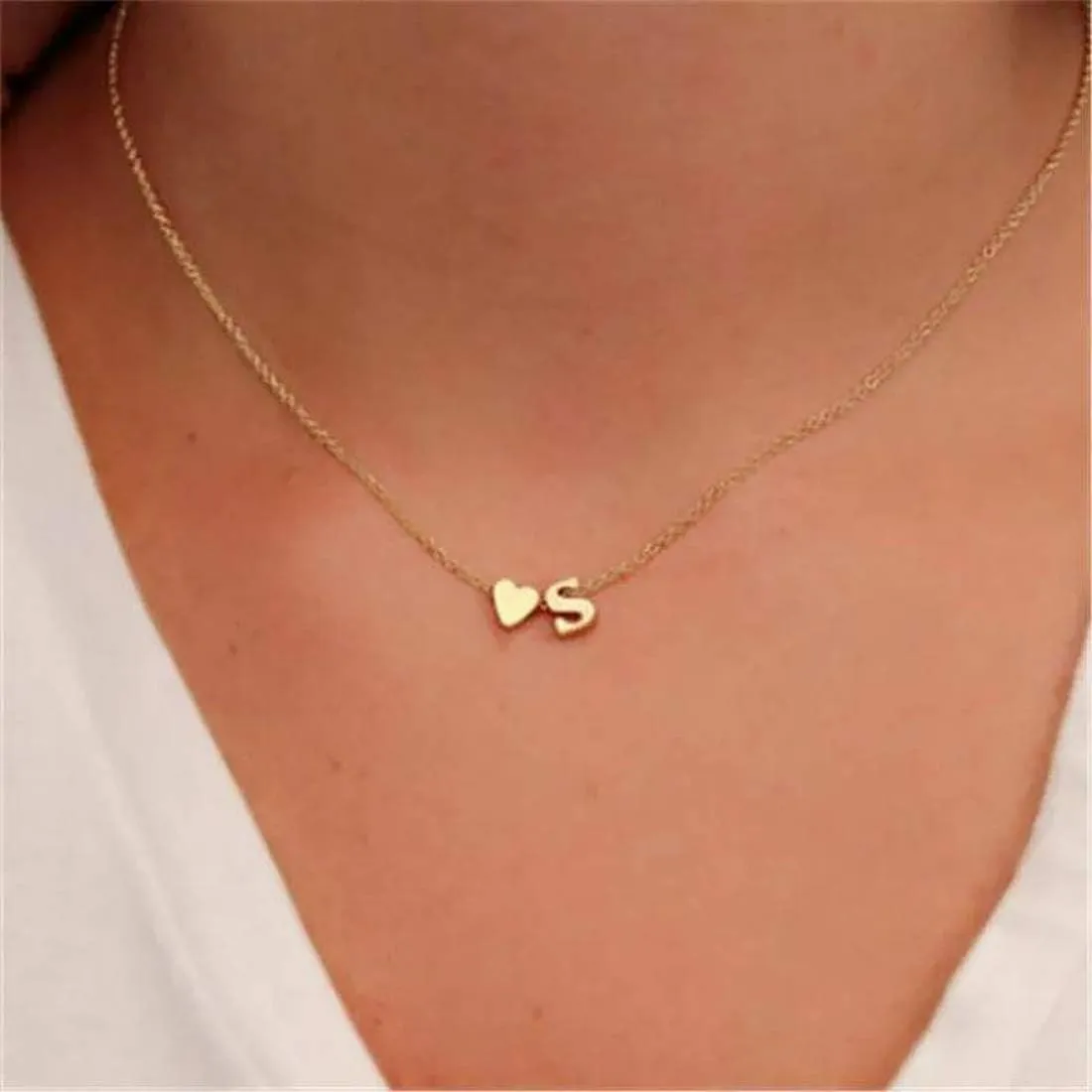Initial Heart Necklace 18K Gold Plated Stainless Steel Tiny Heart Letter Necklace Personalized Monogram Name Necklace for Women