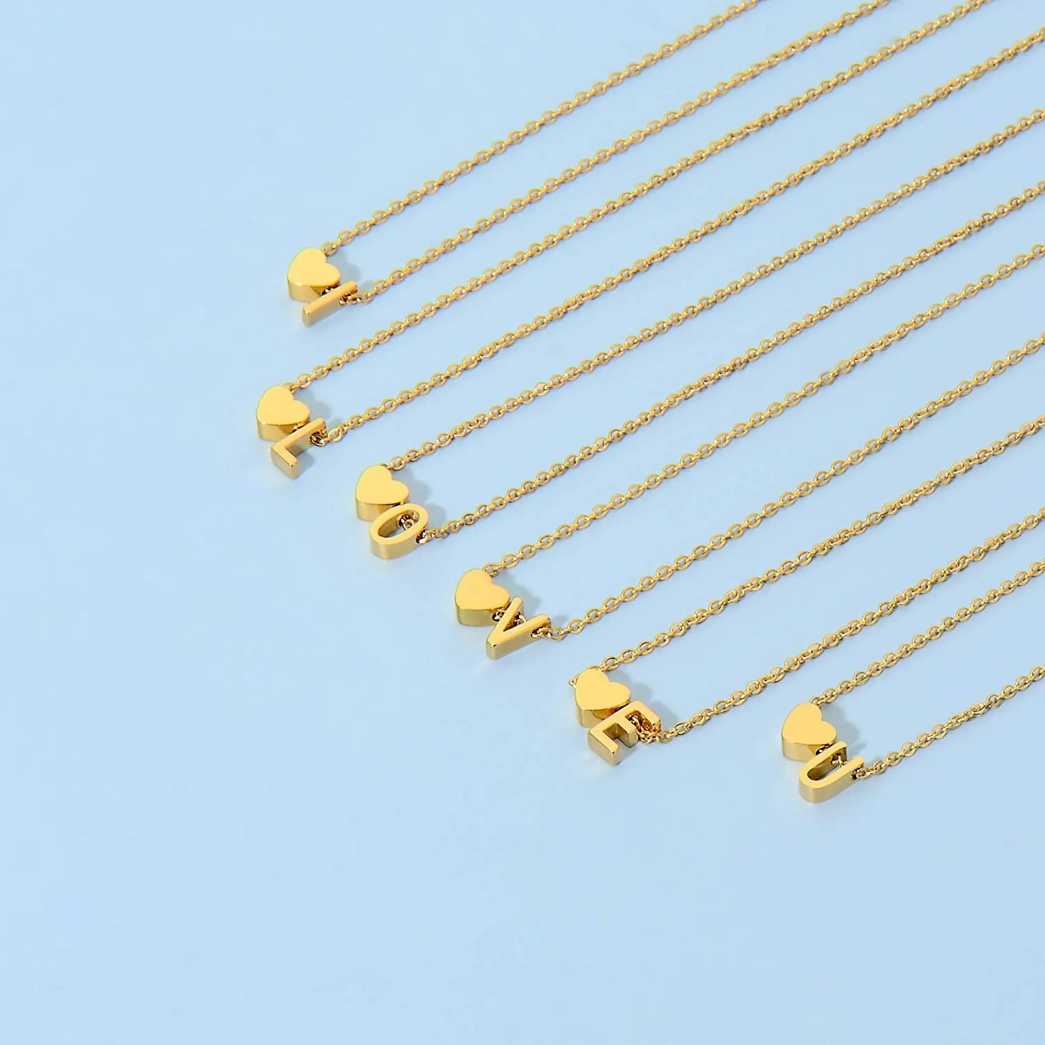Initial Heart Necklace 18K Gold Plated Stainless Steel Tiny Heart Letter Necklace Personalized Monogram Name Necklace for Women