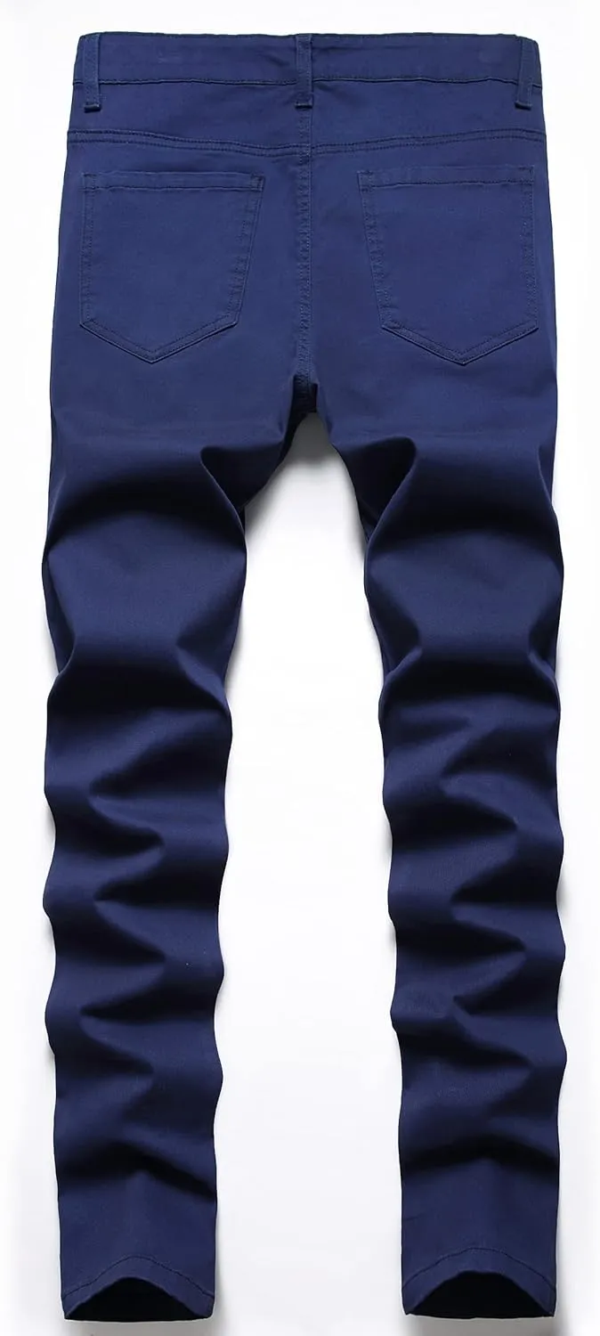 JE&NS Men's Stretch Slim Fit Flat-Front Casual Skinny Chinos Plaid Dress Pants