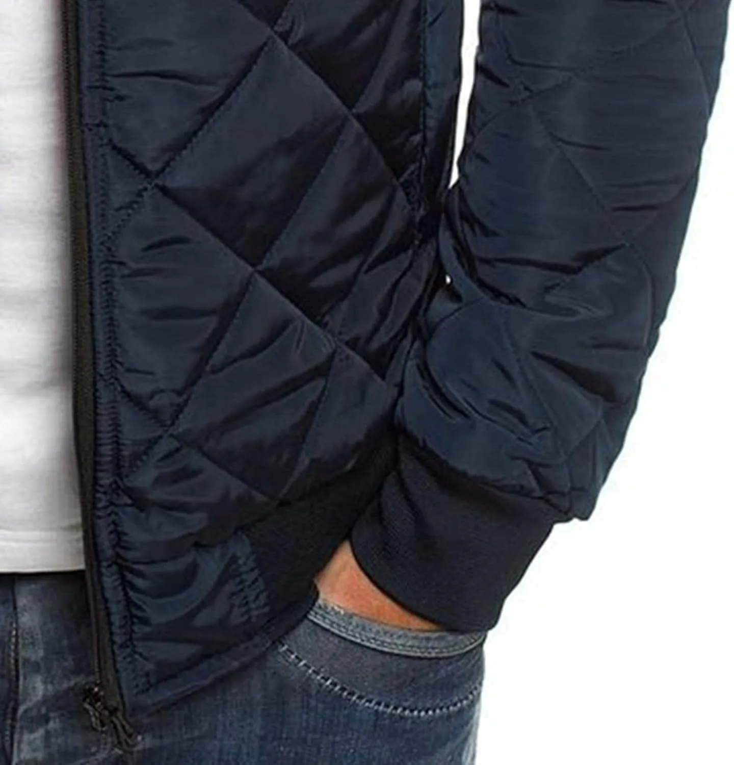 JEsilunmaMY Men's Quilted Jacket Diamond Winter Coat Zip Up Solid Color Bomber Padded Jacket Lightweight Cotton Windbreaker