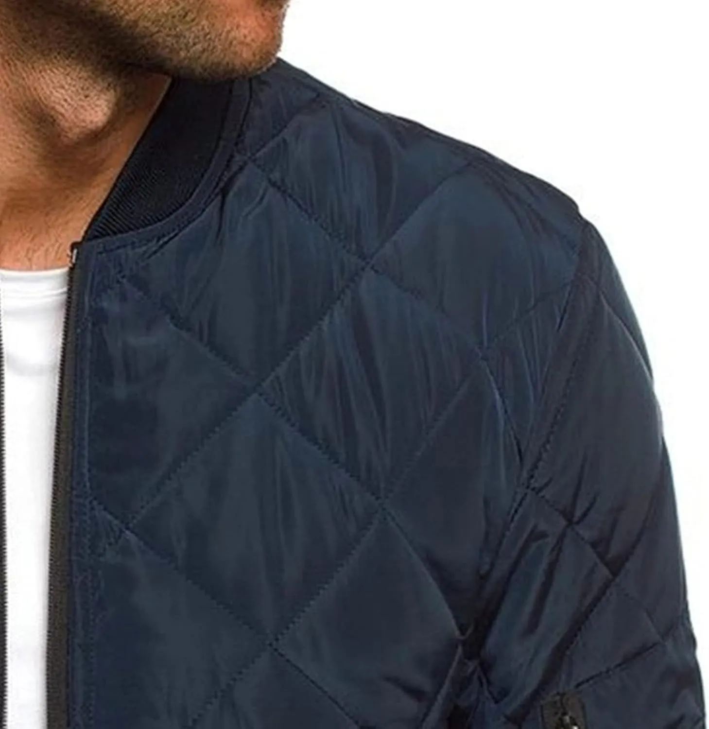 JEsilunmaMY Men's Quilted Jacket Diamond Winter Coat Zip Up Solid Color Bomber Padded Jacket Lightweight Cotton Windbreaker