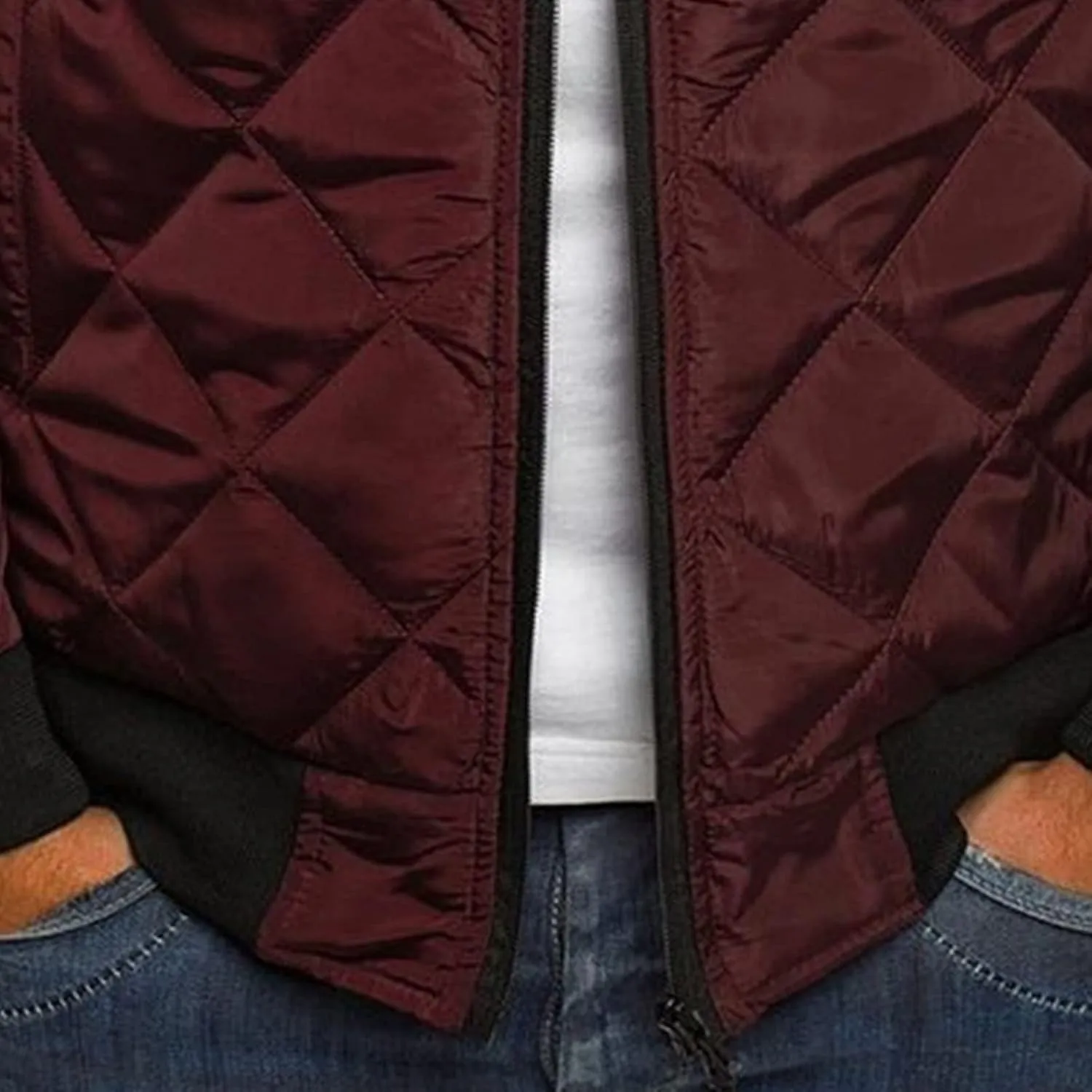 JEsilunmaMY Men's Quilted Jacket Diamond Winter Coat Zip Up Solid Color Bomber Padded Jacket Lightweight Cotton Windbreaker