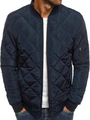 JEsilunmaMY Men's Quilted Jacket Diamond Winter Coat Zip Up Solid Color Bomber Padded Jacket Lightweight Cotton Windbreaker