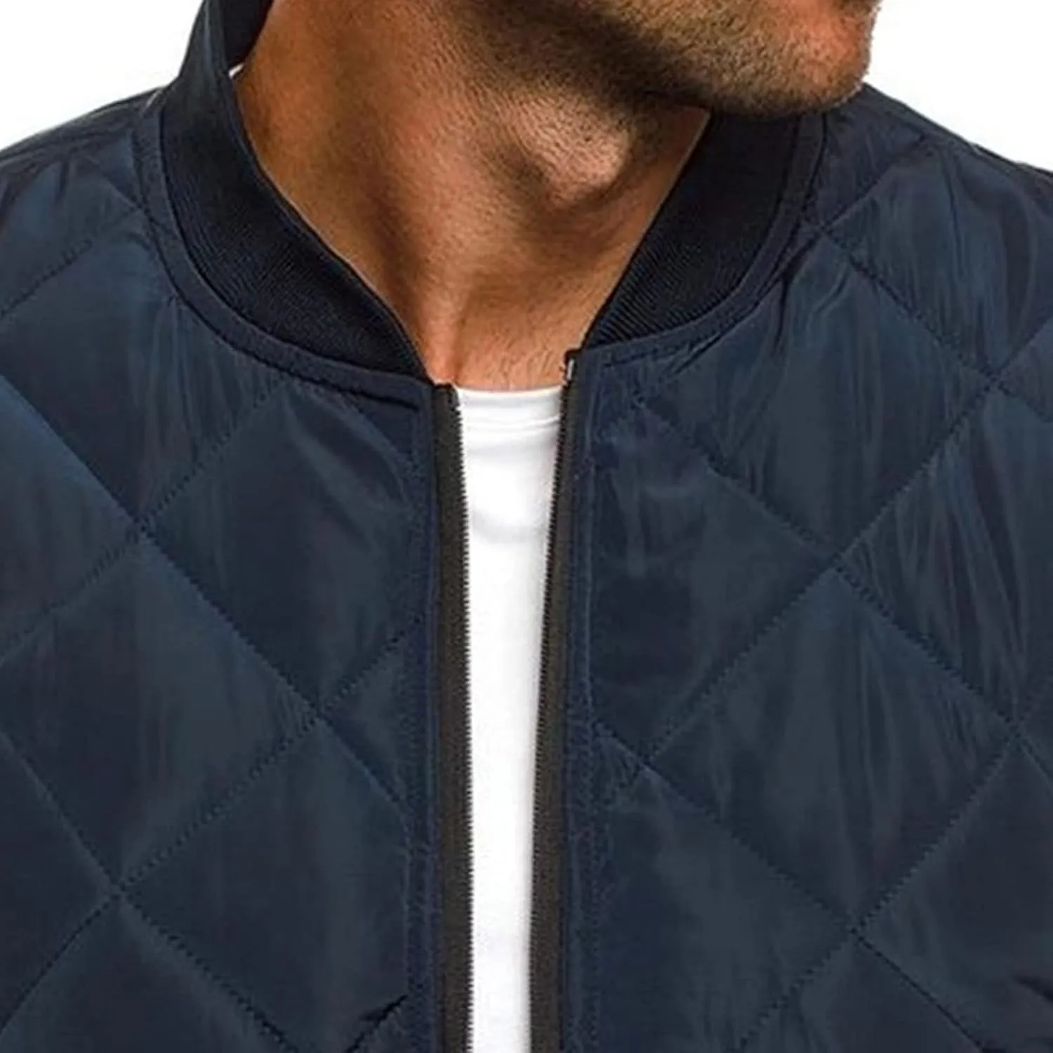 JEsilunmaMY Men's Quilted Jacket Diamond Winter Coat Zip Up Solid Color Bomber Padded Jacket Lightweight Cotton Windbreaker