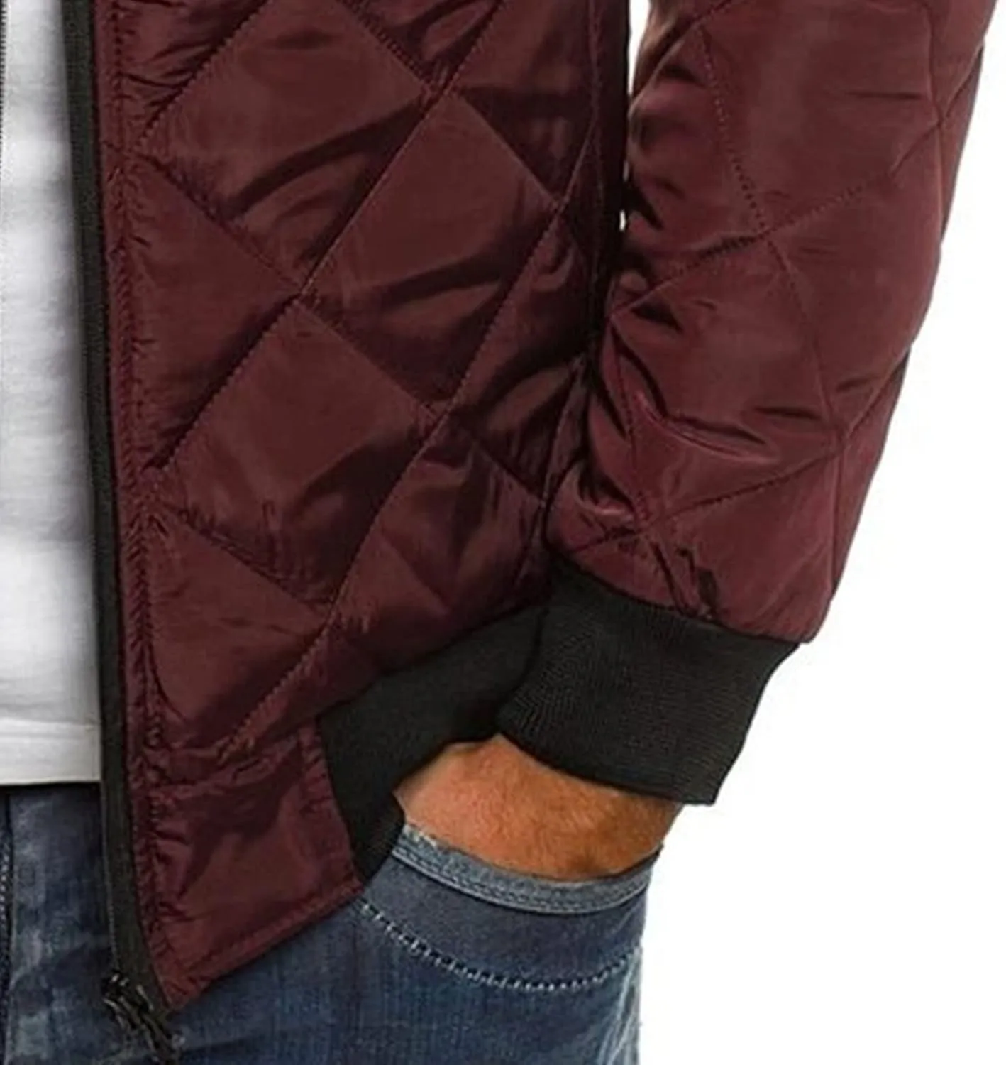 JEsilunmaMY Men's Quilted Jacket Diamond Winter Coat Zip Up Solid Color Bomber Padded Jacket Lightweight Cotton Windbreaker