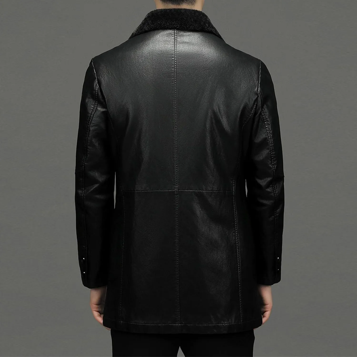 JEsilunmaMY Mens Winter Sherpa Leather Jacket Fleece Lined Lapel Performance Bomber Coat Heavyweight Motorcycle Trench Coat