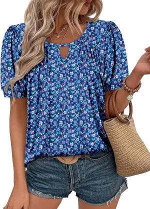 KISSMODA 2025 Womens Short Sleeves V Neck Floral Summer Tunic Top Woman Boho Tunics Tops