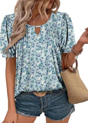 KISSMODA 2025 Womens Short Sleeves V Neck Floral Summer Tunic Top Woman Boho Tunics Tops