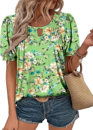 KISSMODA 2025 Womens Short Sleeves V Neck Floral Summer Tunic Top Woman Boho Tunics Tops