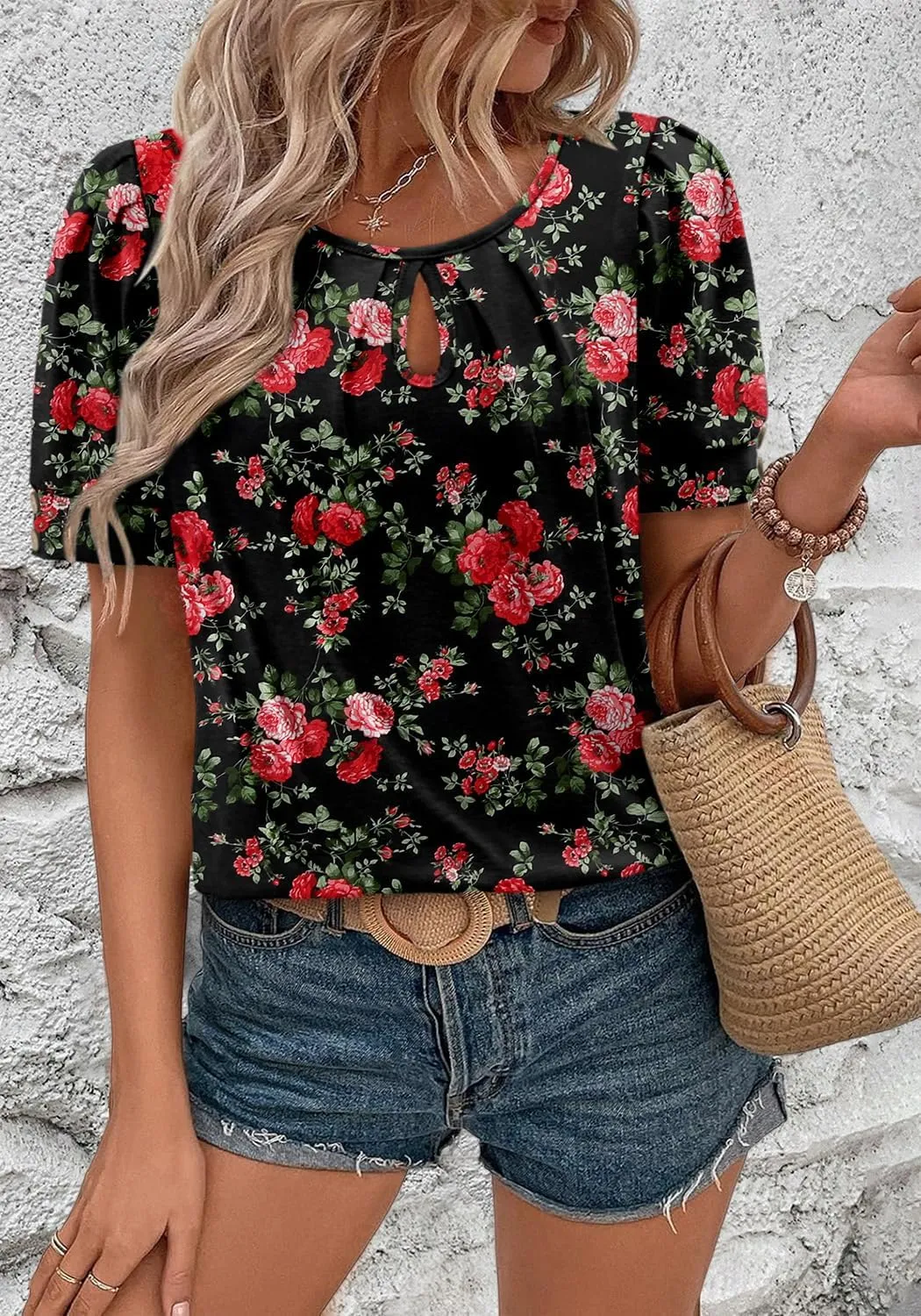 KISSMODA Womens Tops Short Sleeve Plus Size Tunic Top Casual Shirt O-neck Boho Blouse Summer Basic Tunics Tops for Woman