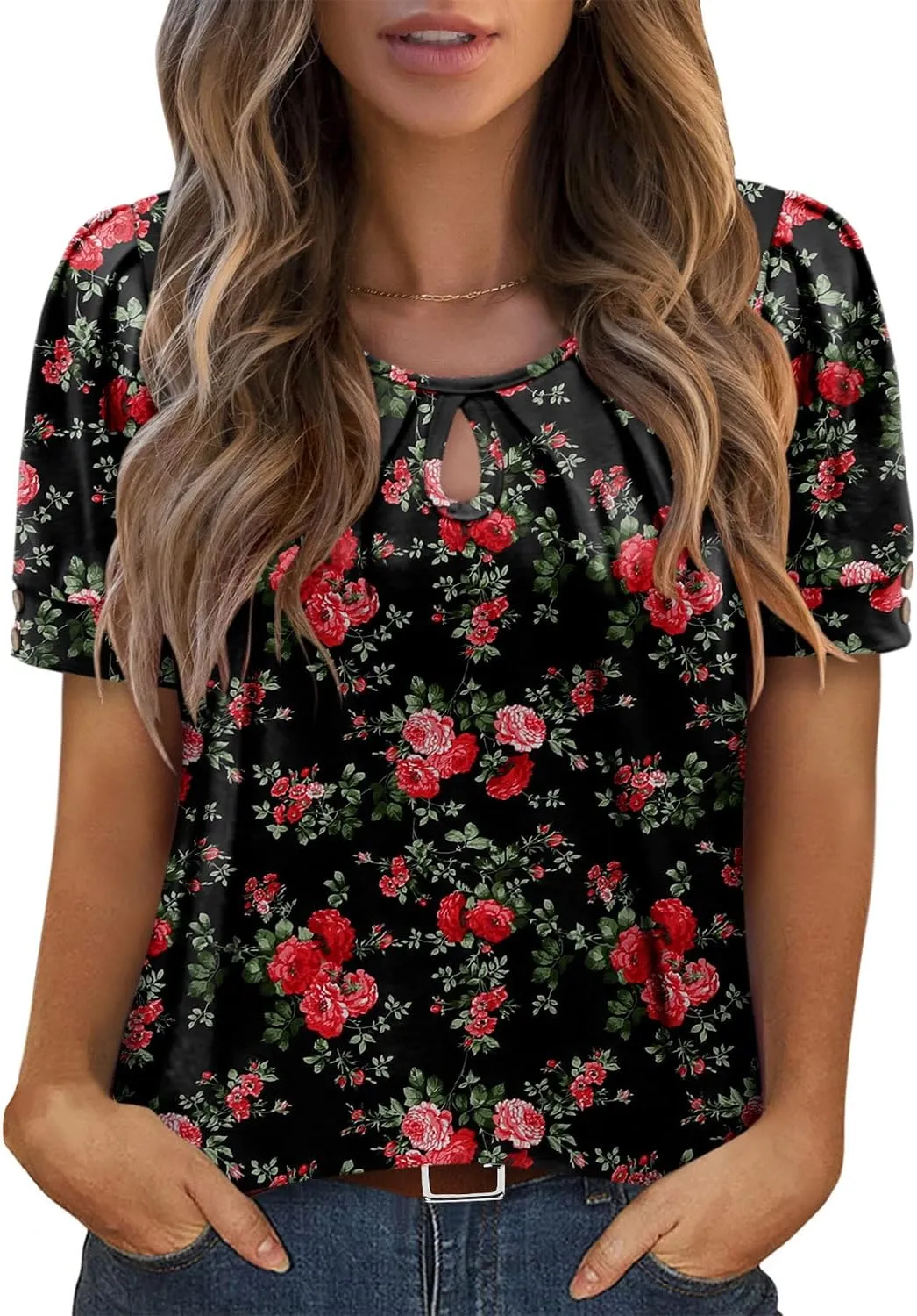 KISSMODA Womens Tops Short Sleeve Plus Size Tunic Top Casual Shirt O-neck Boho Blouse Summer Basic Tunics Tops for Woman
