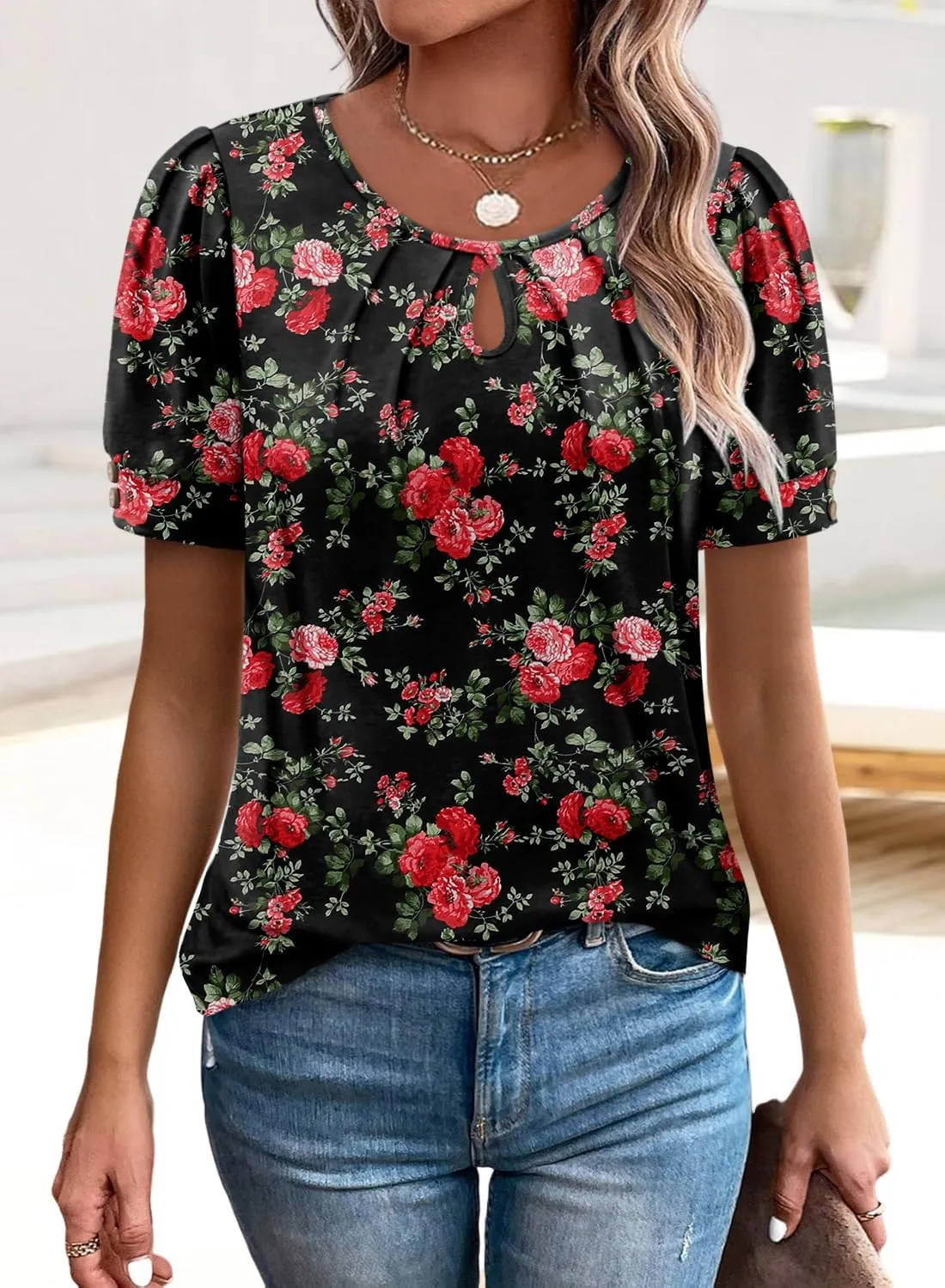 KISSMODA Womens Tops Short Sleeve Plus Size Tunic Top Casual Shirt O-neck Boho Blouse Summer Basic Tunics Tops for Woman
