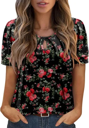 KISSMODA Womens Tops Short Sleeve Plus Size Tunic Top Casual Shirt O-neck Boho Blouse Summer Basic Tunics Tops for Woman