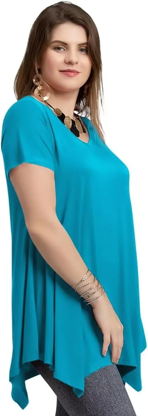 LARACE Plus Size Tops for Womens Summer Clothes Short Sleeve Shirts Casual V Neck Tunic Asymmetrical Blouses