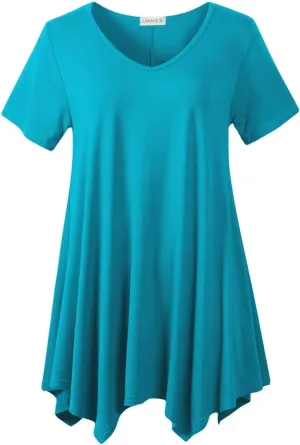LARACE Plus Size Tops for Womens Summer Clothes Short Sleeve Shirts Casual V Neck Tunic Asymmetrical Blouses