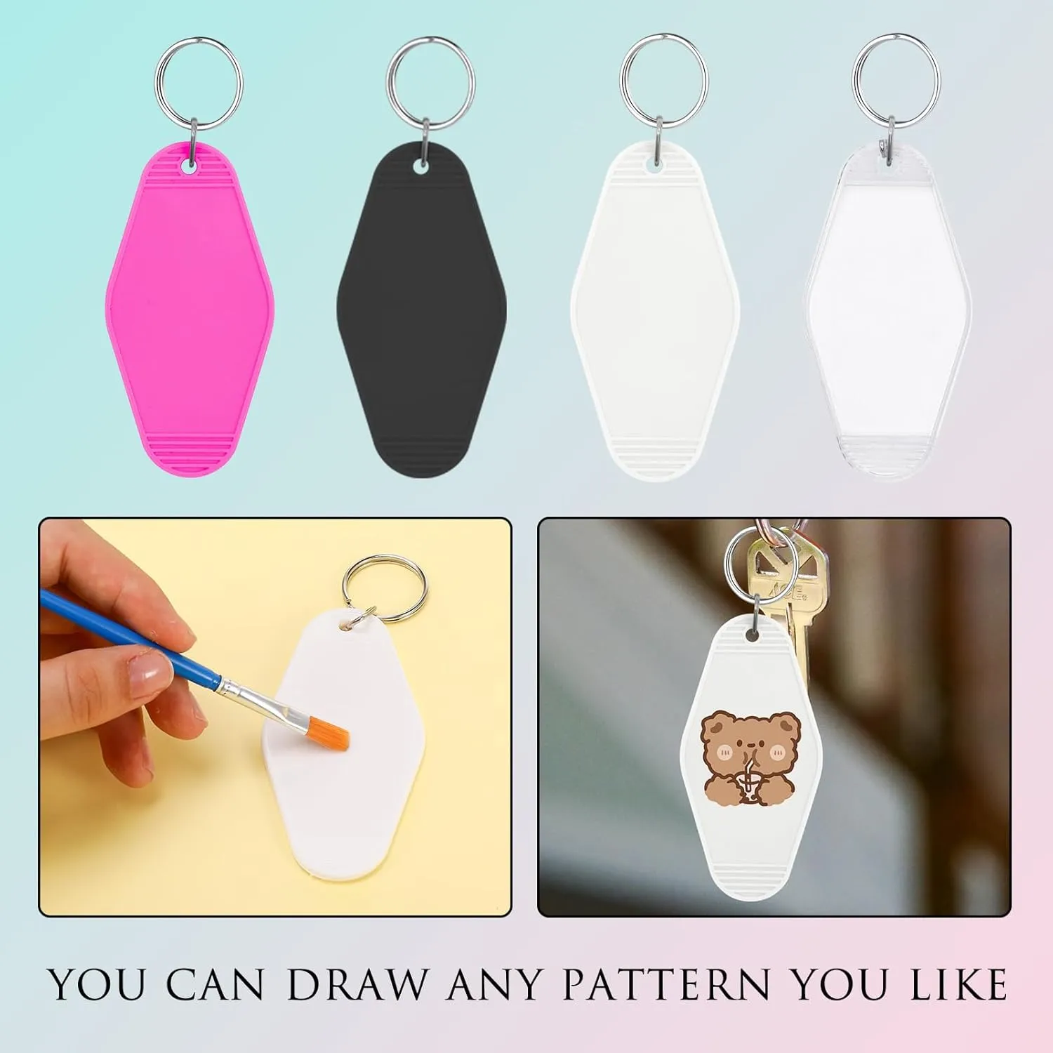 LOTMER 20/30/40/80 PCS Hotel Keychain Blank with Key Rings, 40 Colors Motel Keychain Sublimation Key Chains for DIY Keychains