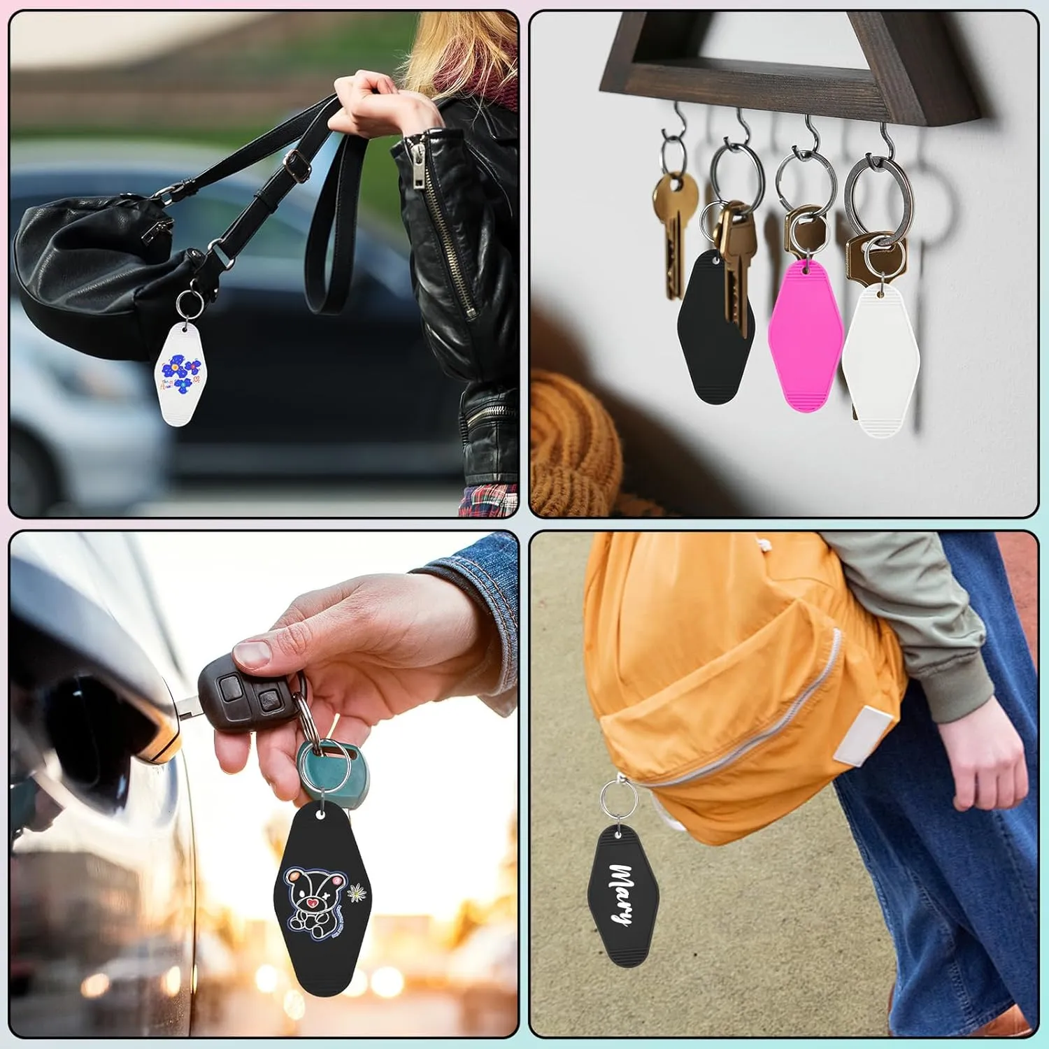 LOTMER 20/30/40/80 PCS Hotel Keychain Blank with Key Rings, 40 Colors Motel Keychain Sublimation Key Chains for DIY Keychains
