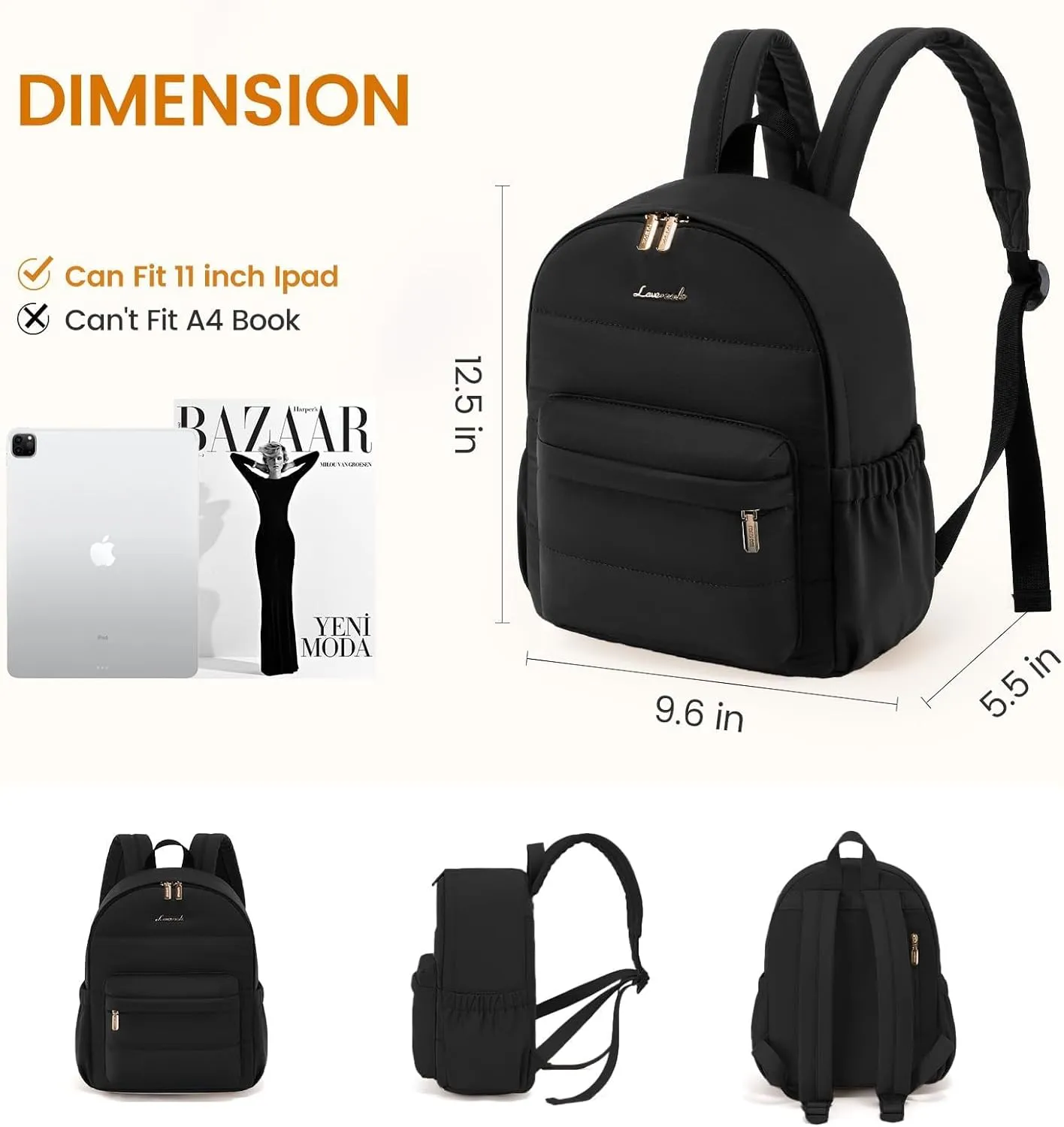 LOVEVOOK Mini Backpack Purse for Women, Small Puffer Lightweight Backpack, Casual Daily Daypack Purse for Women, Cute bag with Anti-theft Pocket for Travel-Black