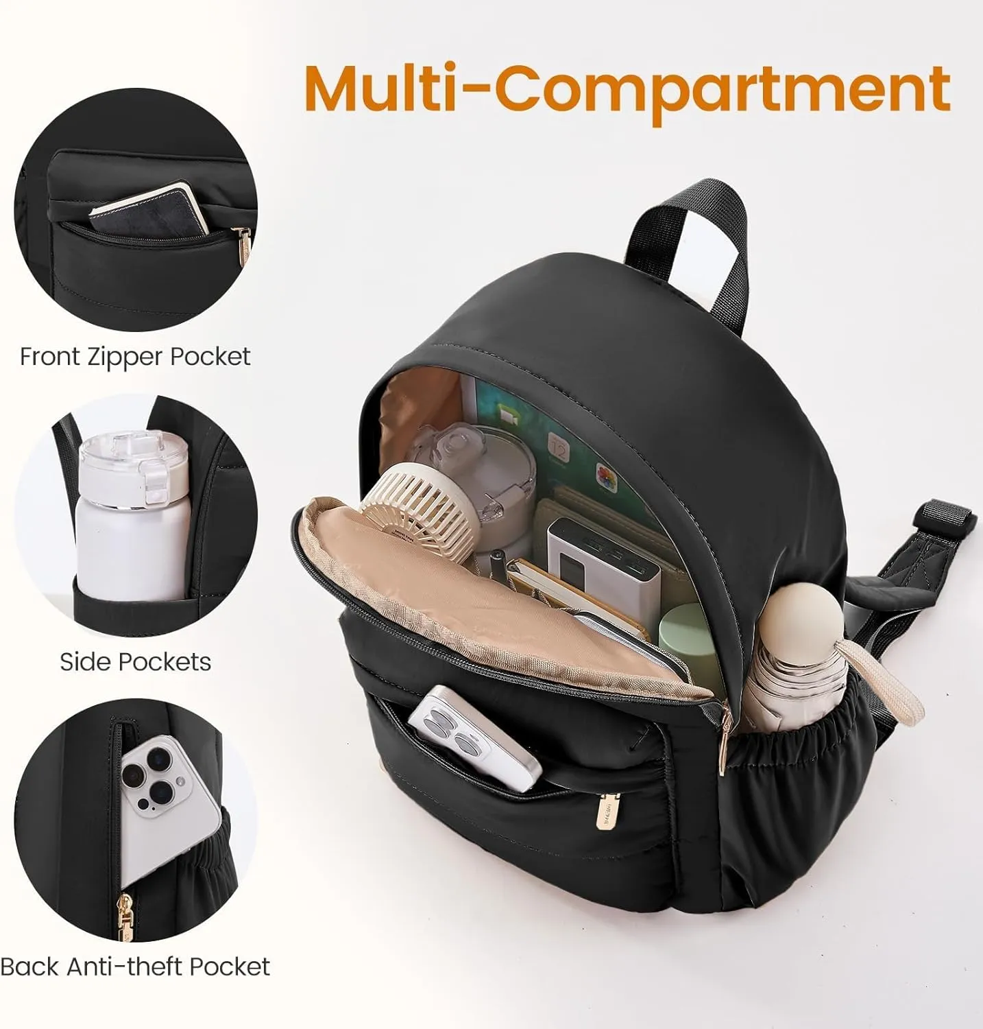 LOVEVOOK Mini Backpack Purse for Women, Small Puffer Lightweight Backpack, Casual Daily Daypack Purse for Women, Cute bag with Anti-theft Pocket for Travel-Black