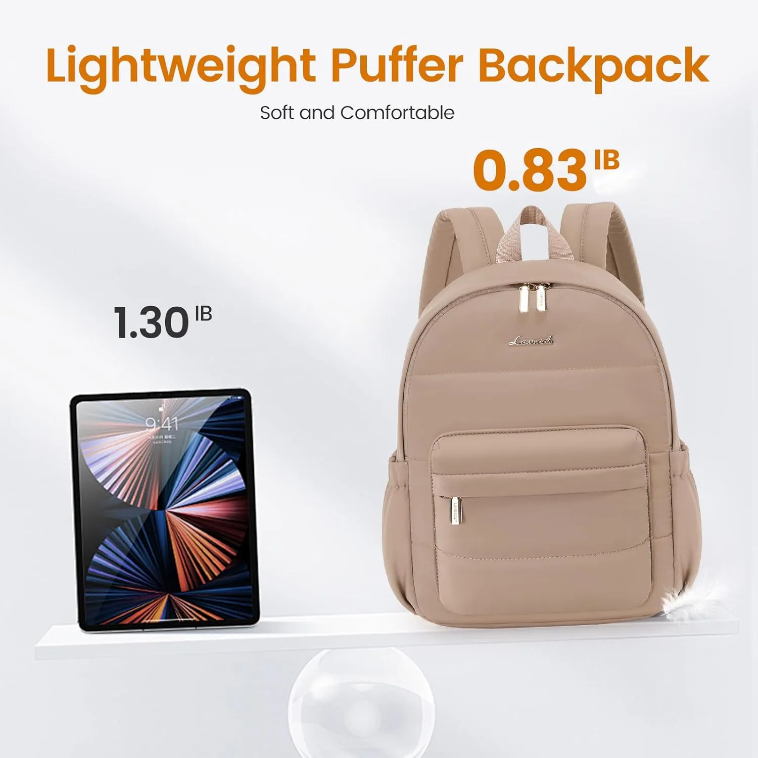 LOVEVOOK Mini Backpack Purse for Women, Small Puffer Lightweight Backpack, Casual Daily Daypack Purse for Women, Cute bag with Anti-theft Pocket for Travel-Khaki