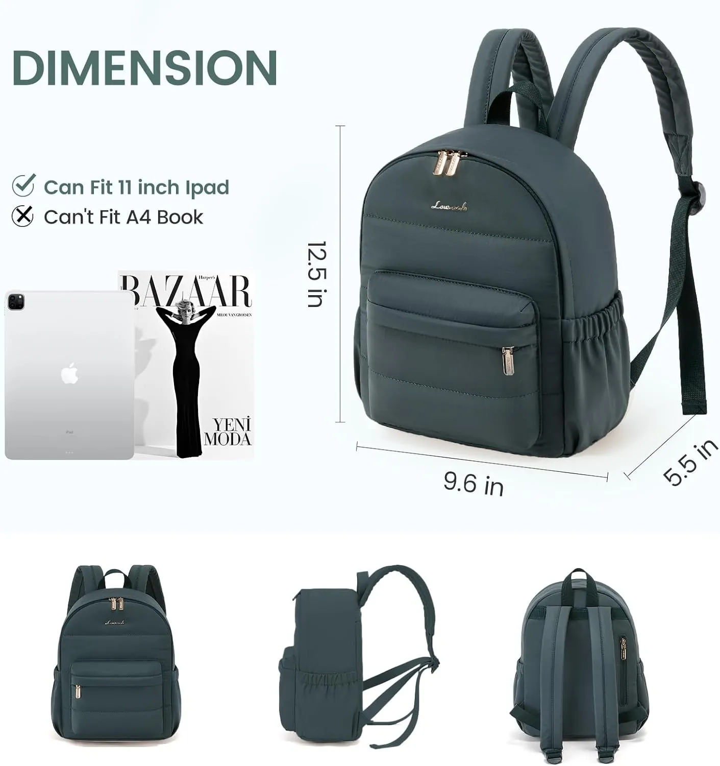 LOVEVOOK Mini Backpack Purse for Women, Small Puffer Lightweight Backpack, Casual Daily Daypack Purse for Women, Cute bag with Anti-theft Pocket for Travel-Teal
