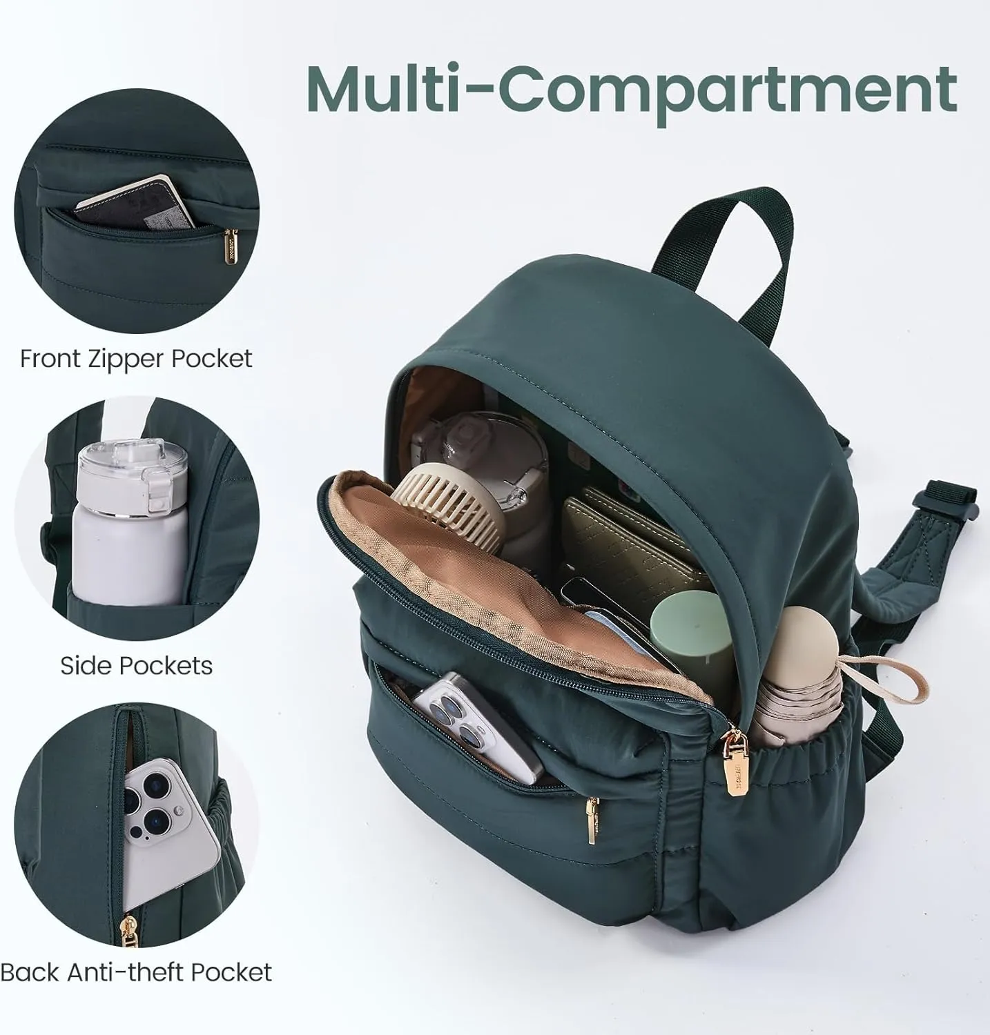 LOVEVOOK Mini Backpack Purse for Women, Small Puffer Lightweight Backpack, Casual Daily Daypack Purse for Women, Cute bag with Anti-theft Pocket for Travel-Teal
