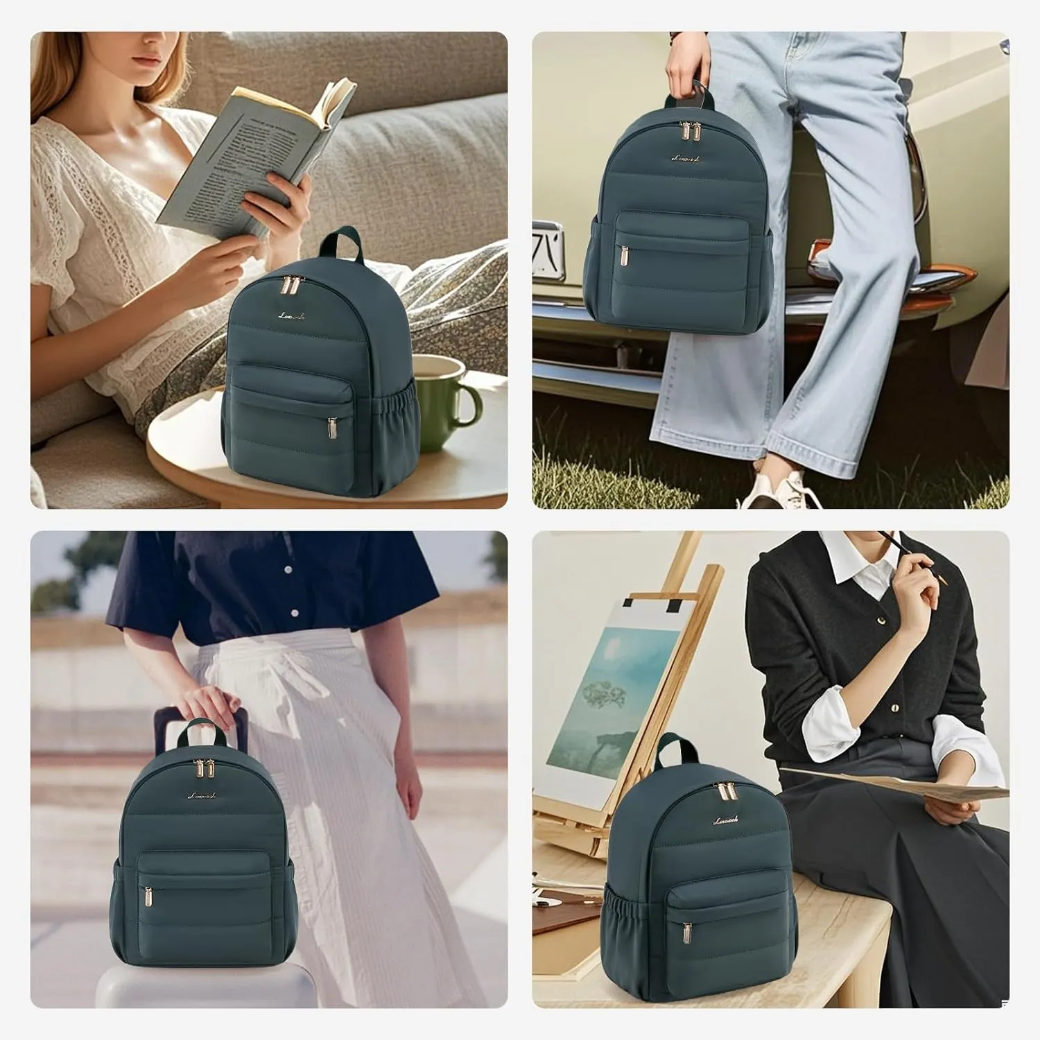 LOVEVOOK Mini Backpack Purse for Women, Small Puffer Lightweight Backpack, Casual Daily Daypack Purse for Women, Cute bag with Anti-theft Pocket for Travel-Teal