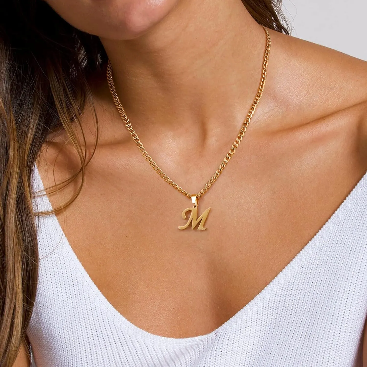 LUXEJEW Initial A-Z Letter Necklace for Men Boys Women, Stainless Steel Cuban Link Chain Letter Pendant Necklaces Capital Monogram Necklace Jewelry Gifts for Men 20 2 Inches