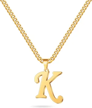 LUXEJEW Initial A-Z Letter Necklace for Men Boys Women, Stainless Steel Cuban Link Chain Letter Pendant Necklaces Capital Monogram Necklace Jewelry Gifts for Men 20 2 Inches