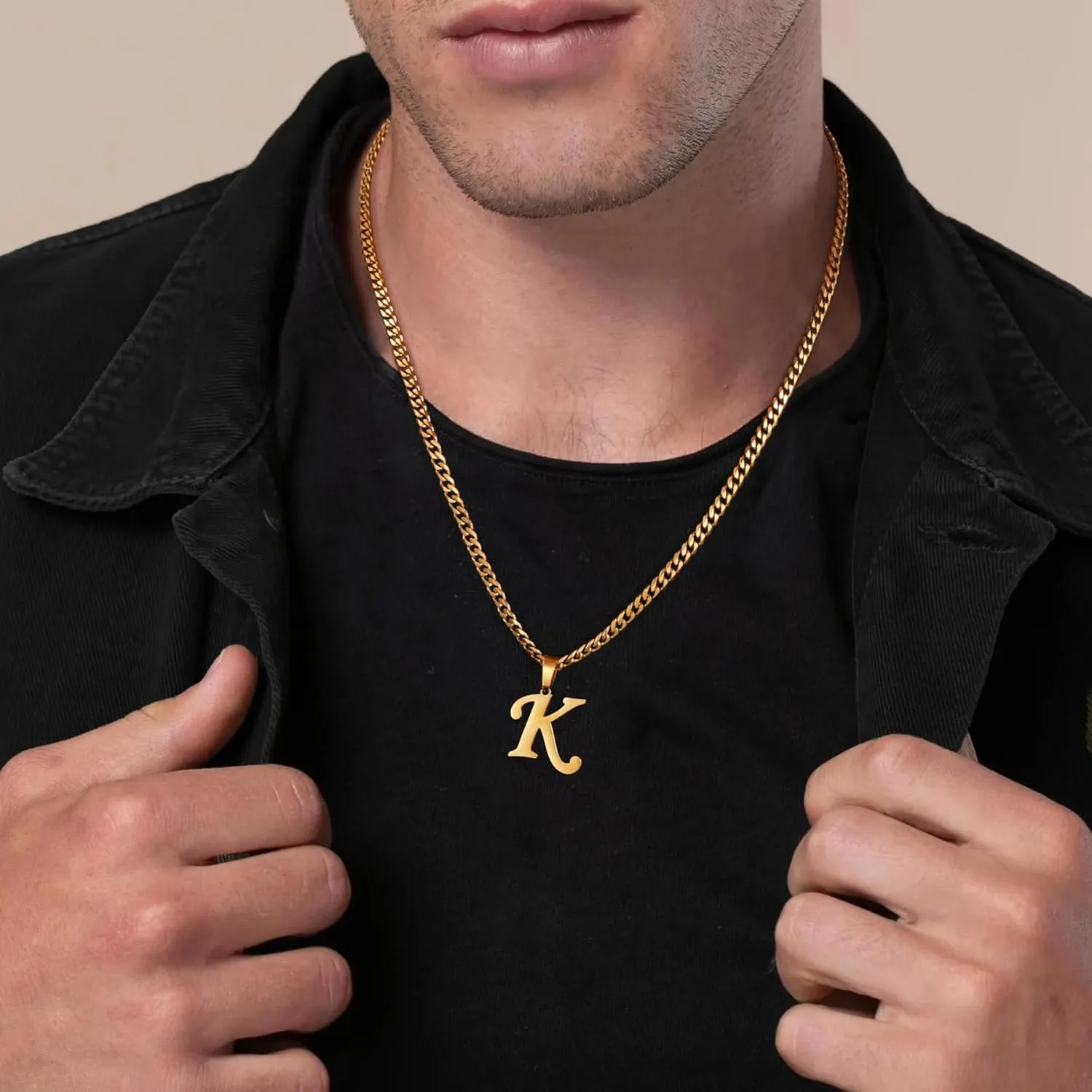 LUXEJEW Initial A-Z Letter Necklace for Men Boys Women, Stainless Steel Cuban Link Chain Letter Pendant Necklaces Capital Monogram Necklace Jewelry Gifts for Men 20 2 Inches