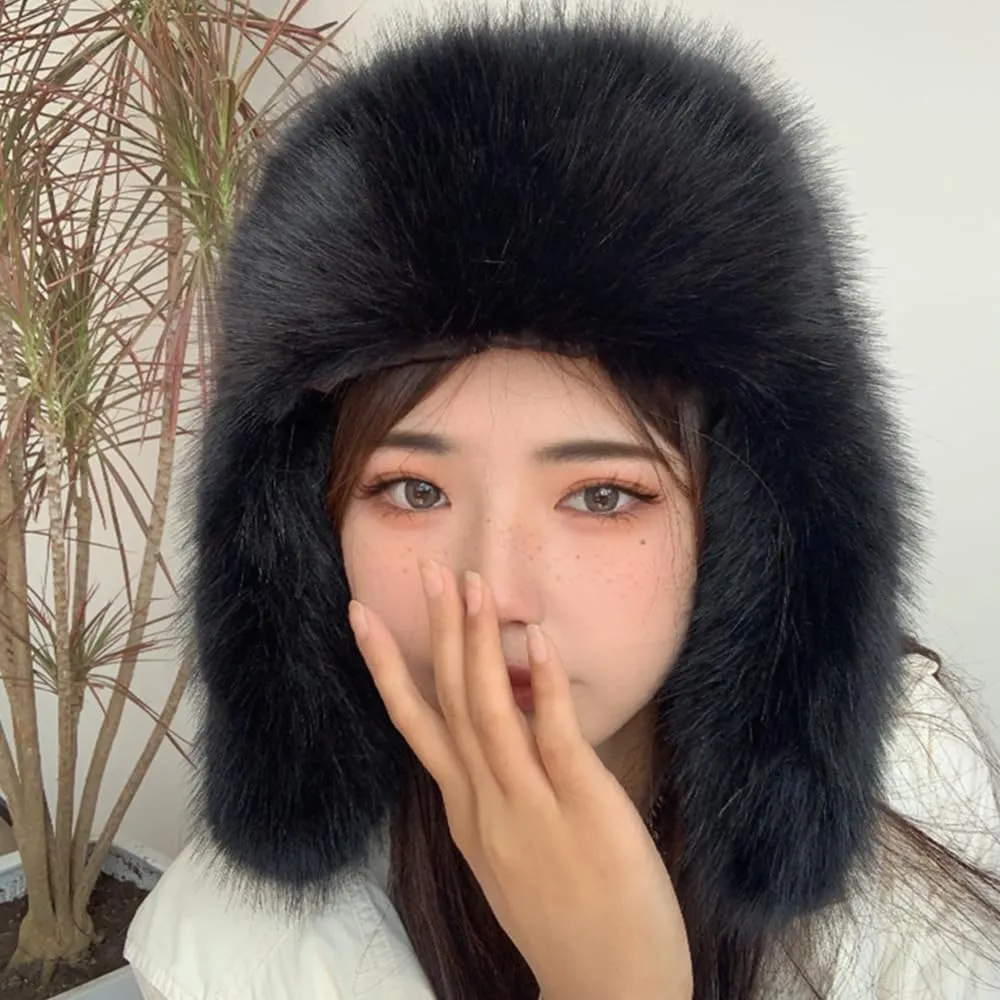Luxurious Faux Mink Fur Ladies Trapper HatPure Color Simplistic Womens Winter HatFurry Ushanka Warm Hat