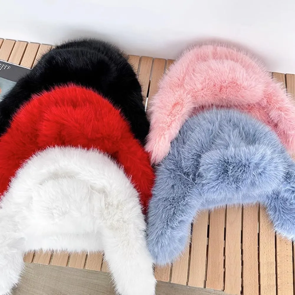 Luxurious Faux Mink Fur Ladies Trapper HatPure Color Simplistic Womens Winter HatFurry Ushanka Warm Hat