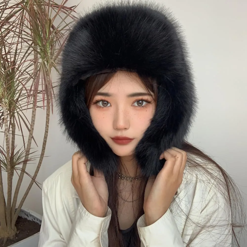 Luxurious Faux Mink Fur Ladies Trapper HatPure Color Simplistic Womens Winter HatFurry Ushanka Warm Hat