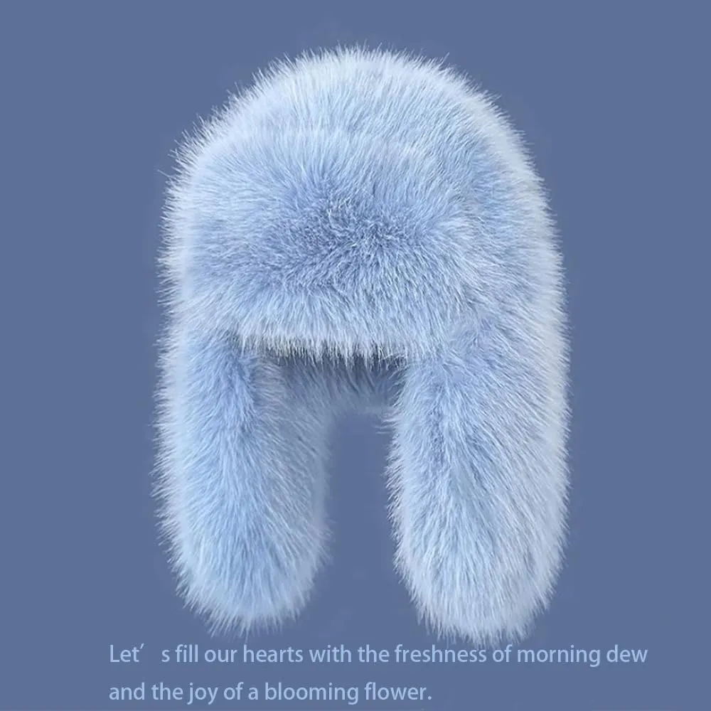 Luxurious Faux Mink Fur Ladies Trapper HatPure Color Simplistic Womens Winter HatFurry Ushanka Warm Hat