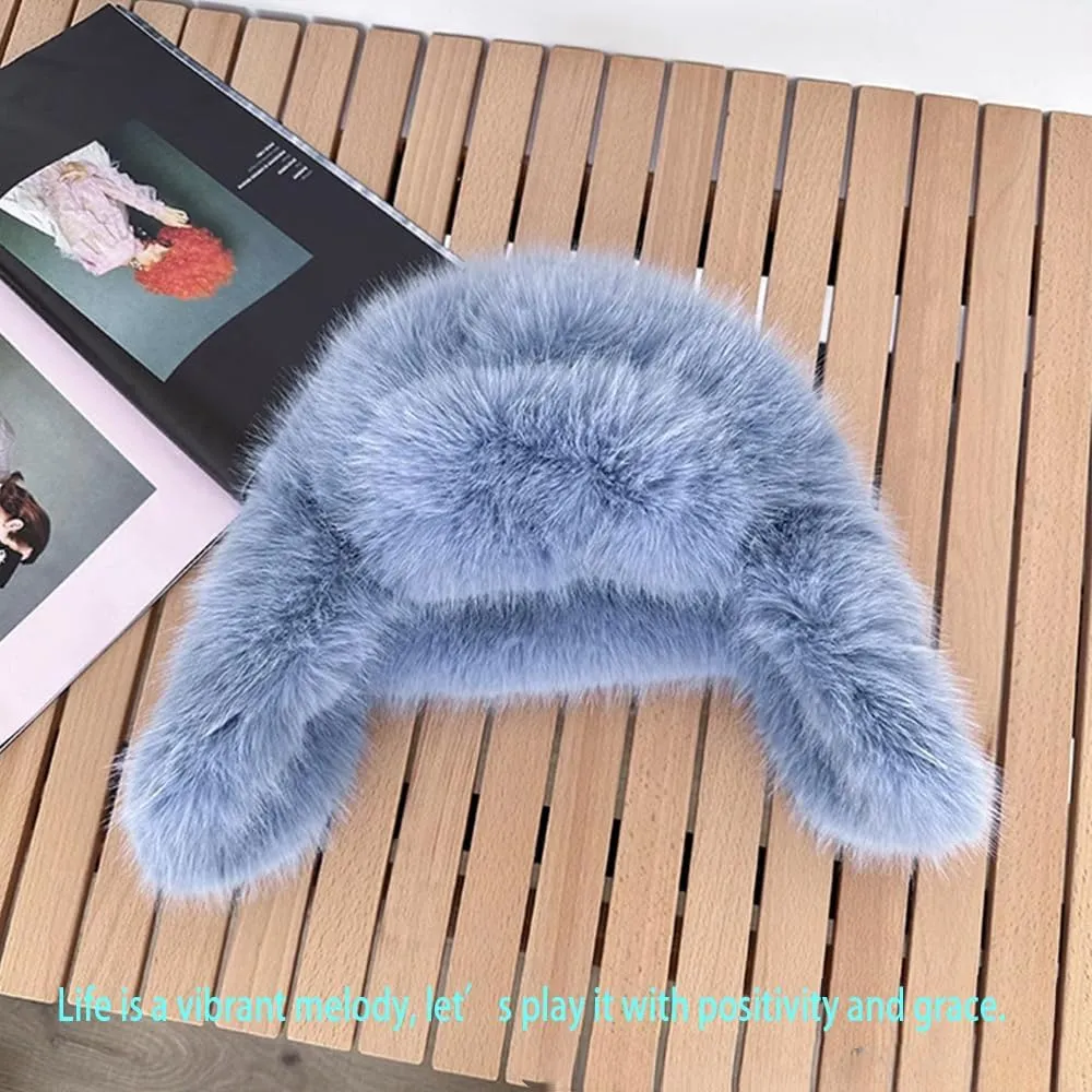 Luxurious Faux Mink Fur Ladies Trapper HatPure Color Simplistic Womens Winter HatFurry Ushanka Warm Hat
