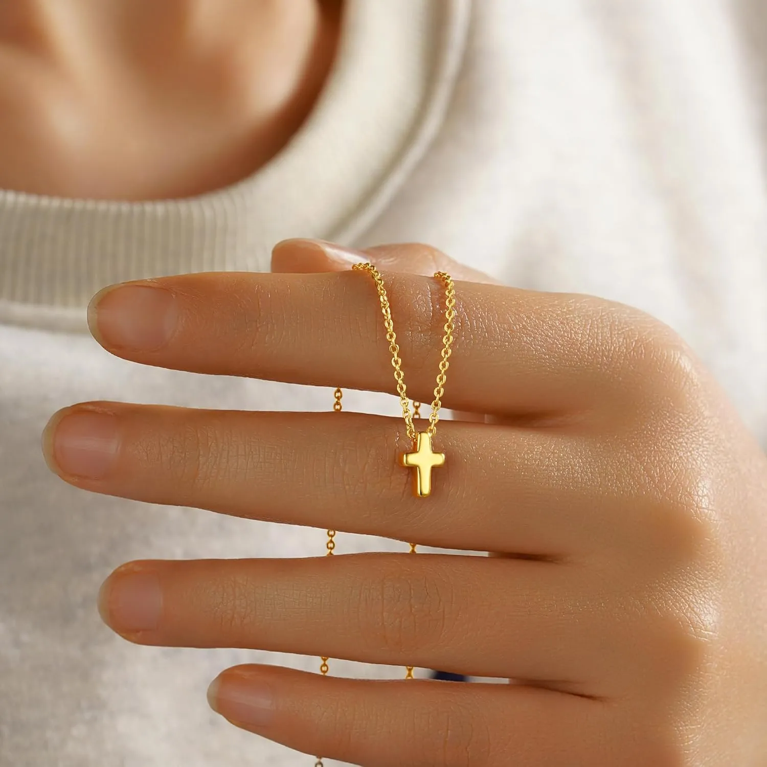 M MOOHAM Cross Necklace for Women Girls, Dainty 14K Real Gold Plated 3D Cross Pendant Necklace Sideways Cross Choker Layered Cross Necklace for Women Girls