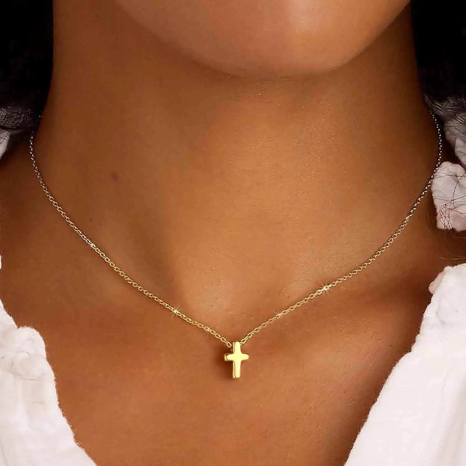 M MOOHAM Cross Necklace for Women Girls, Dainty 14K Real Gold Plated 3D Cross Pendant Necklace Sideways Cross Choker Layered Cross Necklace for Women Girls