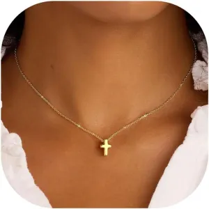 M MOOHAM Cross Necklace for Women Girls, Dainty 14K Real Gold Plated 3D Cross Pendant Necklace Sideways Cross Choker Layered Cross Necklace for Women Girls