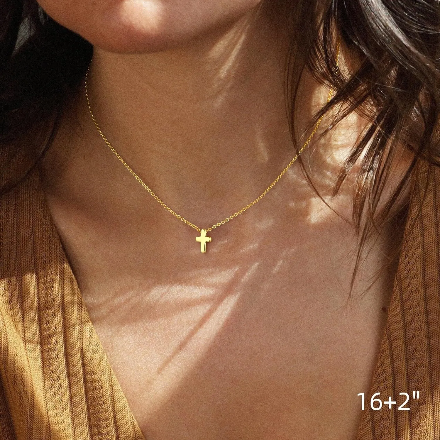 M MOOHAM Cross Necklace for Women Girls, Dainty 14K Real Gold Plated 3D Cross Pendant Necklace Sideways Cross Choker Layered Cross Necklace for Women Girls
