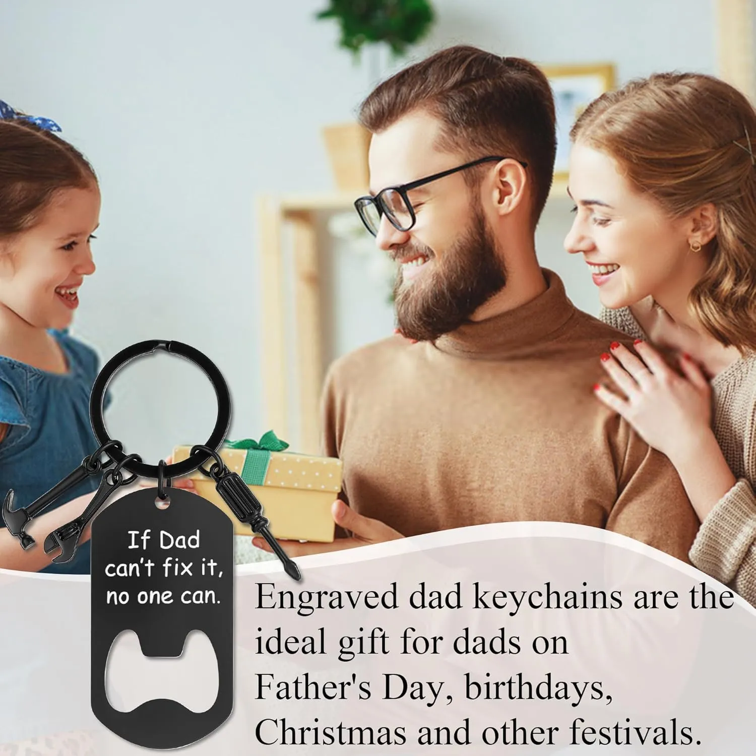 MAIBAOTA Keychain Gifts for Dad Grandpa Uncle Happy Birthday Gift Father's Day If Dad Grandpa Uncle Can't Fix It No One Can