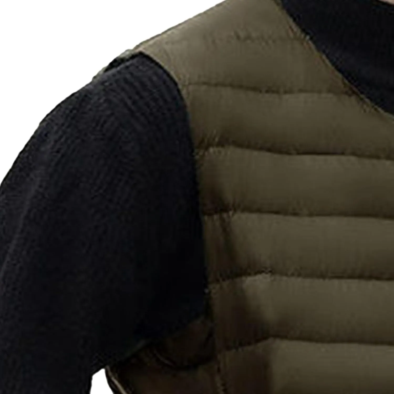 Maiyifu-GJ Men Collarless Padded Down Vest V-Neck Button Quilted Thicken Vest Coat Lightweight Winter Warm Sleeveless Jacket