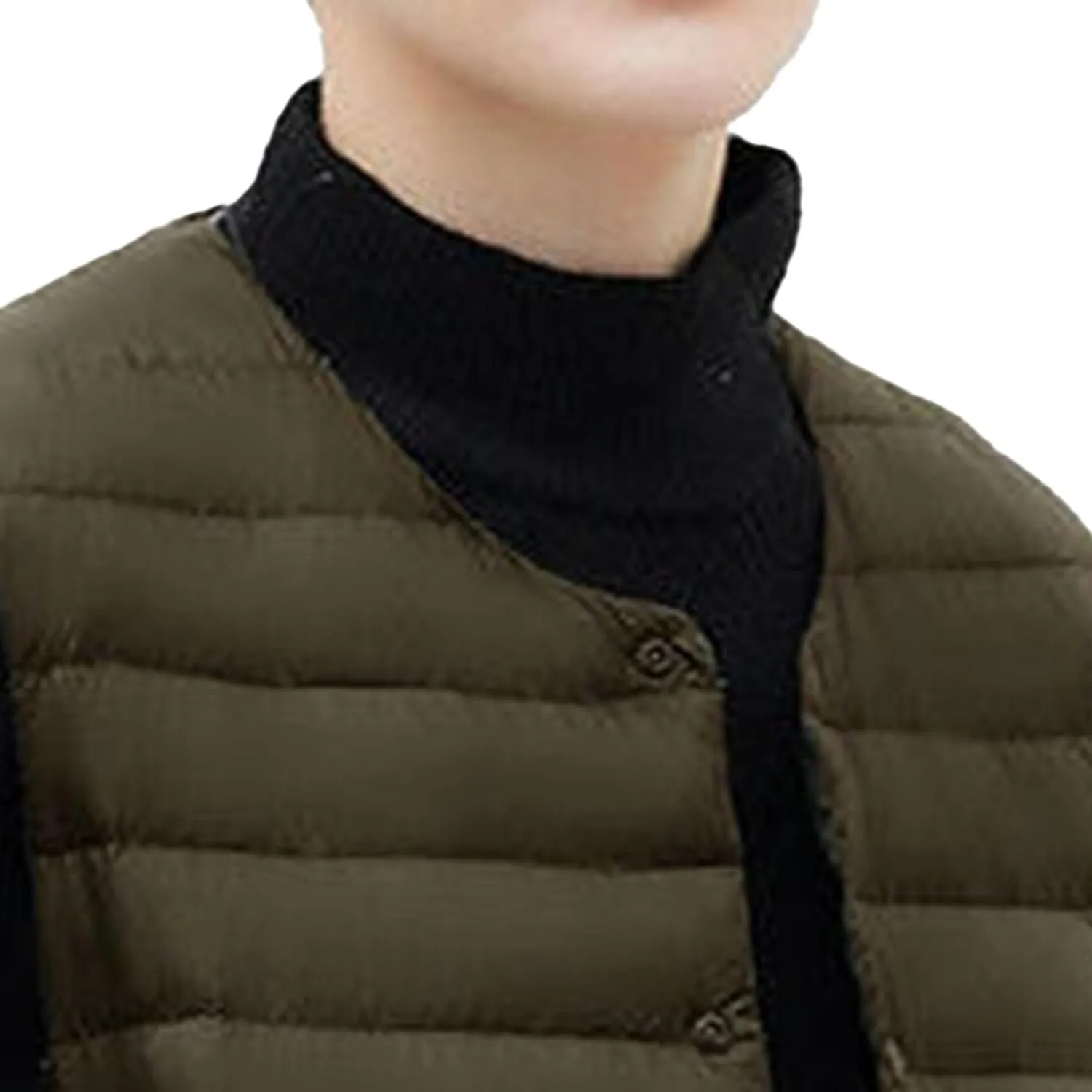Maiyifu-GJ Men Collarless Padded Down Vest V-Neck Button Quilted Thicken Vest Coat Lightweight Winter Warm Sleeveless Jacket