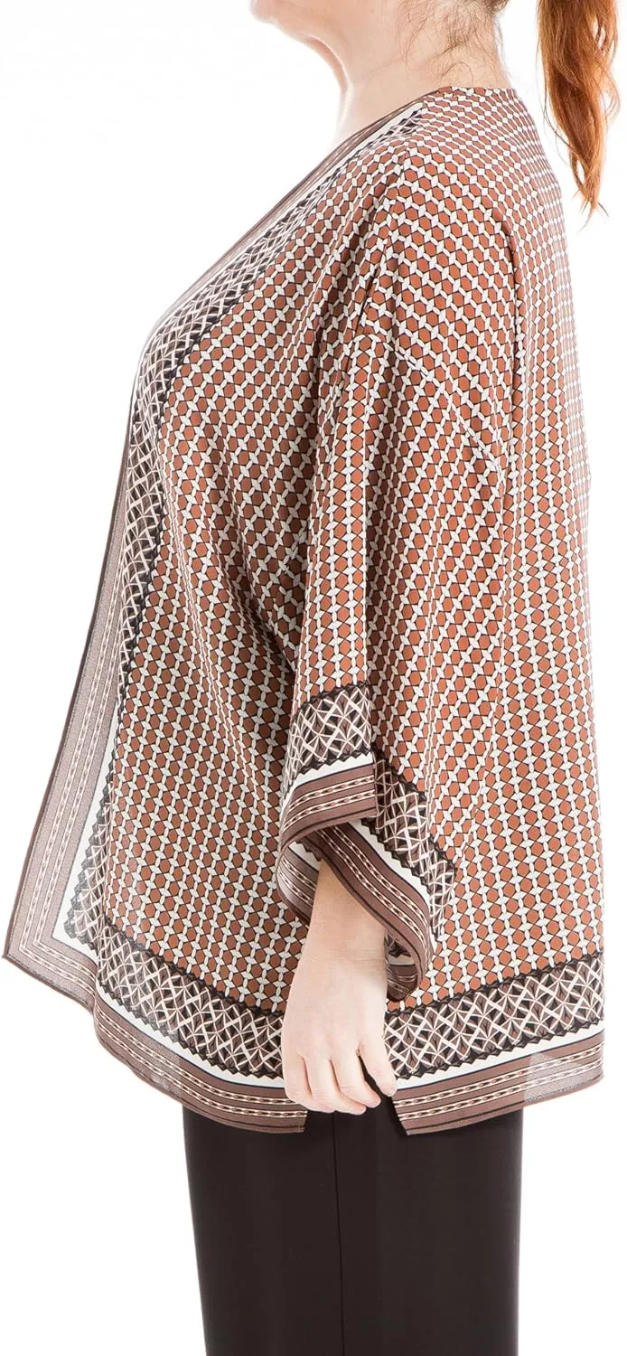 Max Studio womens Plus Size Casual Long Sleeve Poly Crepe Printed Everyday Kimono
