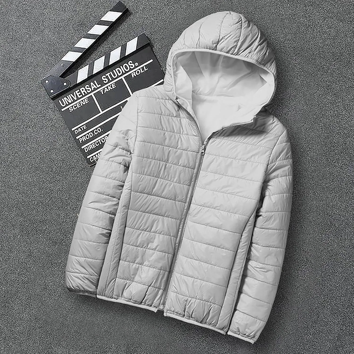 Men Puffer Jacket Hooded Light Packable Long Sleeve Zip Down Jacket Winter Warm Padded Bubble Outwear Coat