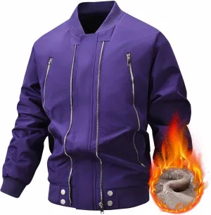 Mens Bomber Jacket Fleece Lined Coat with Pocket Zip Up Windbreaker Long Sleeve Tactical Jacket Thermal Hiking Jacket